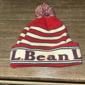 LL Bean vintage Pom Pom beanie skull cap hat striped
